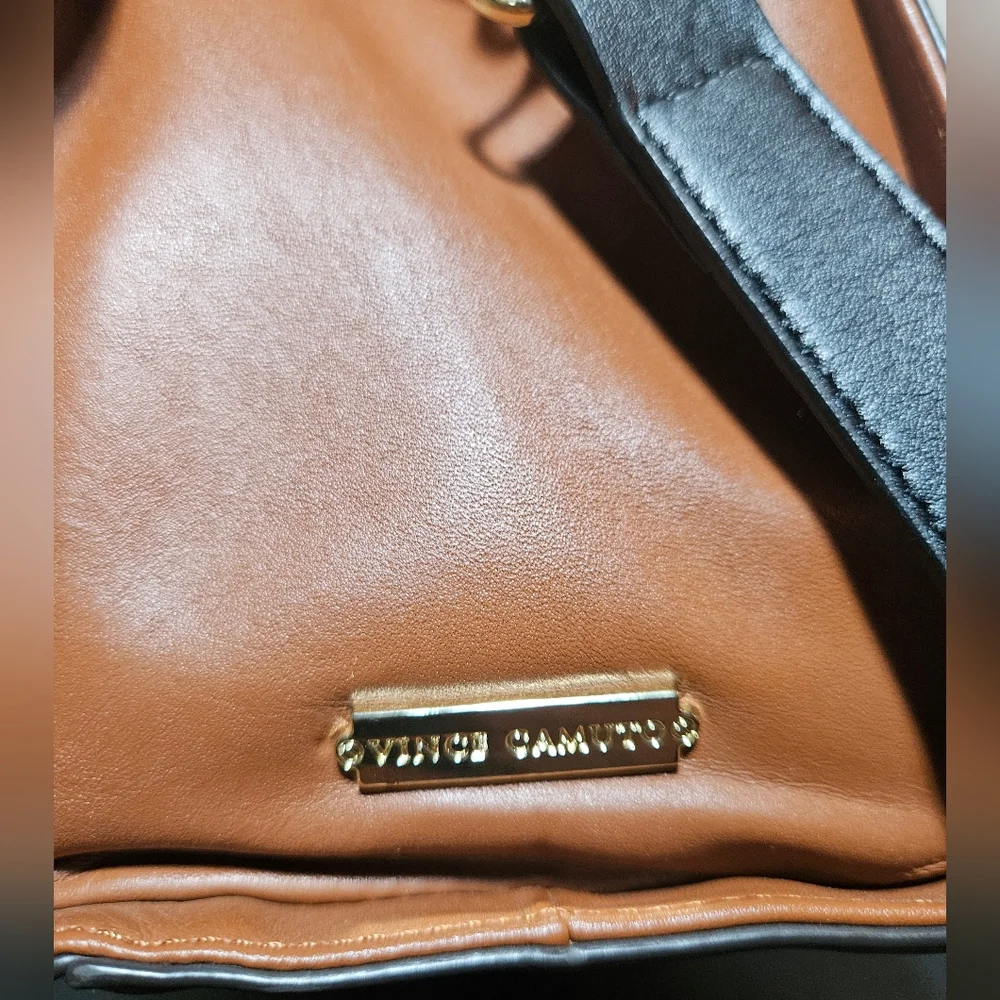 Vince Camuto Max Brown Snakeskin Embossed Leather Briefcase Style Satchel Bag